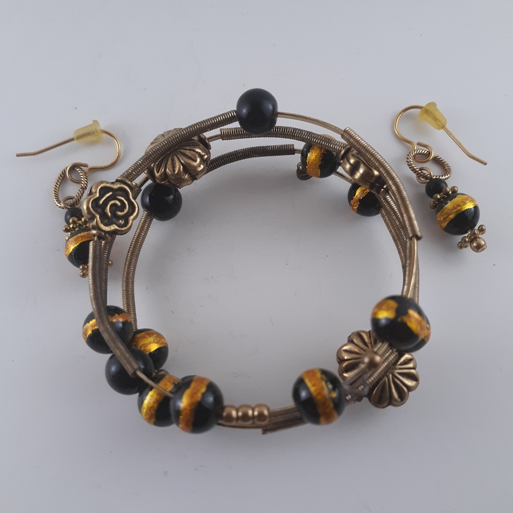 Black,gold bracelet and earrings
